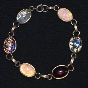 Vintage Gold/Silver??? Filled Scarab Gemstone Bracelet - 7 5/8 inches